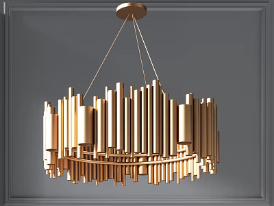 Modern Gold Metal Chandelier With Vertical Bar Design For Contemporary Interior Decor 3d model