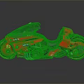Red Futuristic Motorcycle With Transparent Windshield Black Seat Gold Wheels And Reflective Surface