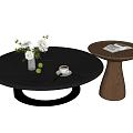 Modern Coffee Table Designs With Round Top Wooden Base Vase And Decorative Flowers