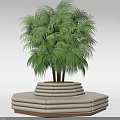 Unique Shaped Beige Sofa with Layered Stepped Base and Palm Plants on Top