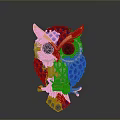 Golden Blue Owl Decorative Figurine With Jeweled Feathers And Black Eyes