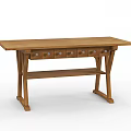 Rustic Solid Wood Desk With Five Drawers And Lower Shelf Storage Design
