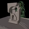 Architectural Model Featuring Warm Wall Lamp Illuminating Staircase Archway and Green Plants