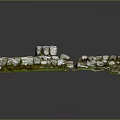 Wood And Stone Decorative Blocks With Moss Covered Split Parts Design Elements