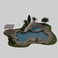 Garden Landscape With Swimming Pool Waterfall Stone Steps And Lush Greenery