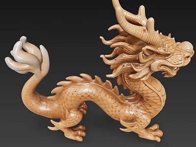 Intricate Hand Carved Dragon Sculpture With Detailed Scales And Dynamic Horns 3d model