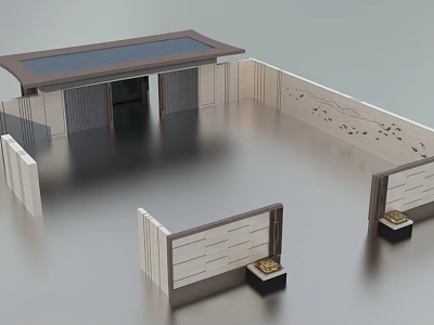 Modern Entrance Gate Design With Overhanging Roof And Decorative Hollow-out Walls And Smooth Floor 3d model