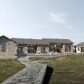Traditional Rural Self Built House Design With Tiled Roof Stone Walls And Stone Path