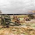 Cartoon Battlefield Scene Featuring Soldiers Cannons Flags Dead Tree And Cloudy Sky 3d model