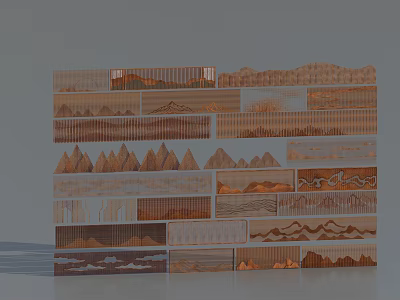 Scenic Wall with Mountain Water Patterns Wood Grain Layered Three Dimensional Design 3d model