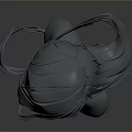 Gray Female Character Sculpture With Flowing Hair And Upper Body In Dark Background