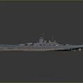 Vintage Military Warship Model With Blue Hull Red Bottom Deck Turrets And Masts