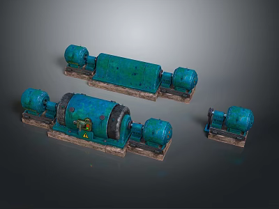 Teal Colored Industrial Equipment Three Units Featuring Bases and Motors 3d model