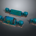 Teal Colored Industrial Equipment Three Units Featuring Bases and Motors