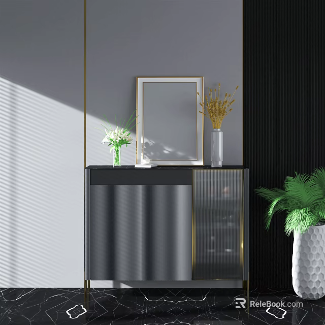 Modern Shoe Cabinet With Glass Door And Metal Frame For Home Entryway 3d model 