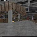 Industrial Style Restaurant Interior With Robot Decorations Wooden Ceiling Bar Counter And Wine Racks