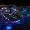 Traditional Chinese Themed Stage With Lanterns Curved Eaves Water Features And Night View Projection