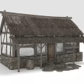 Thatch Roof Cottage With Stone Walls Wooden Frame And Stone Slabs Path