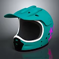 Teal Sports Helmet With Pink Graphics White Trim And Black Chin Section