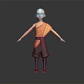 Bald Young Game Movie Character In Yellow Tunic Brown Pants Red Shoes And Orange Sash