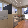 Modern Elegant Living Room Interior With Beige Sofa Wooden Floor Large Windows And TV