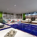 Blue Better Specialty Store Interior With Blue Floor Tiles Green Plants And Sofas