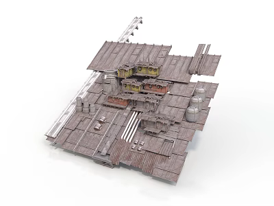 Industrial Metal Platform Structure Featuring Multi Level Plates Pipes And Storage Tanks 3d model