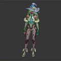 Futuristic Sci Fi Character And Humanoid Creature With Mechanical Armor Helmet And Blue Accents
