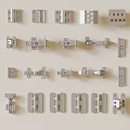 Assorted Metal Hinges And Furniture Hardware Components On White Background 3d model