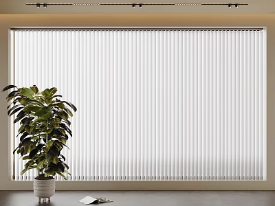 White Venetian Blinds in Modern Room Interior With Green Plant And Book On Floor 3d model