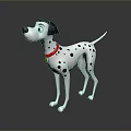Cute Dalmatian Dog With Red Collar And Yellow Bell Standing On Dark Background