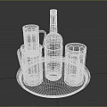Stylish Wine Bottle and Glass Mugs on Black Tray with Yellow Liquid