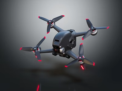 Black Foldable Drone With Red Edge Propellers For Aerial Photography 3d model