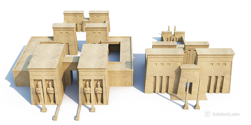 Ancient Architecture Featuring Stone Structures Carved Statues And Column Designs 3d model