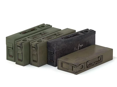 Vintage Military Style Storage Cases With Buckle Closure In Green Black Brown Colors 3d model