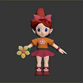 Cartoon Girl With Red Hair Red Bow Orange Top Pink Skirt Holding Flower