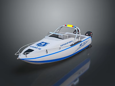 White Yacht With Blue Stripes And Branding Elements 3d model