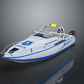 White Yacht With Blue Stripes And Branding Elements 3d model