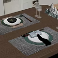 Stylish Dining Table Setting With Woven Placemats Ceramic Plates Wine Glasses And Decor 3d model