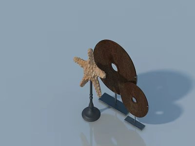Stylish Pet Cabinet With Starfish Decoration Circular Metal Ornaments On Smooth Surface Light Blue Background 3d model