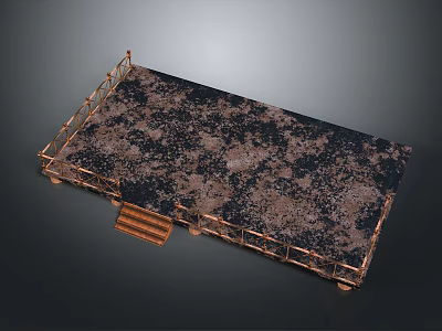 Rustic Distressed Platform With Metal Railing And Wooden Steps Design 3d model