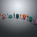 Various Colorful Decorative Weapons With Different Types Swords Shields And Ornate Designs