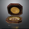 Open Red Transparent Octagonal Box Revealing Interior Yellow Circular Element And Decorative Design