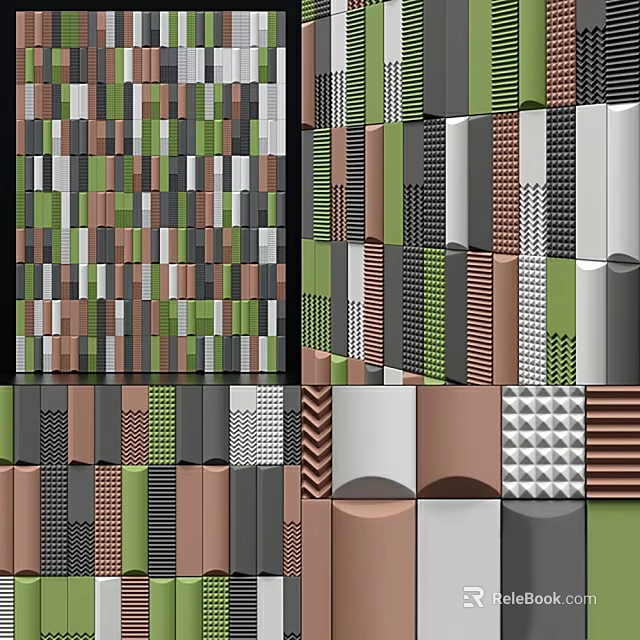 Modern Wall Paneling With Multicolor Geometric Patterns And Textured Surfaces 3d model