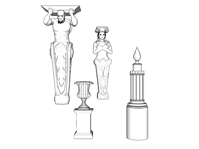 Classical Column Capitals With Human Figurine Carvings And Diverse Ornate Designs 3d model