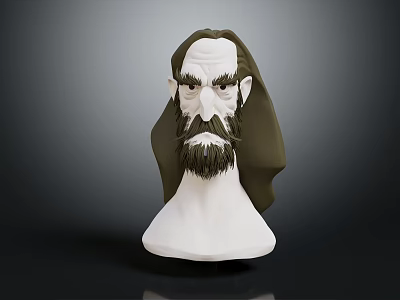 Man With Long Hair And Beard Bust Sculpture On White Base Dark Background 3d model
