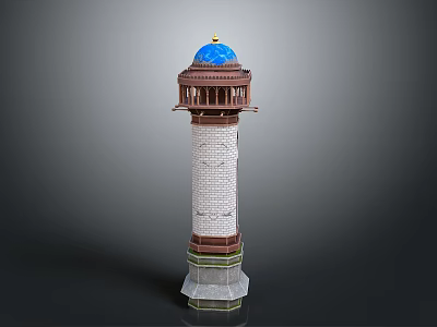 Traditional Tower Architecture With Blue Dome Brown Upper Structure White Body And Polygonal Base 3d model