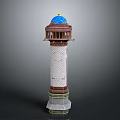 Traditional Tower Architecture With Blue Dome Brown Upper Structure White Body And Polygonal Base
