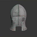 Ancient Metallic Weapon Helmet Featuring Vintage Design Shiny Surface And Reflective Base 3d model