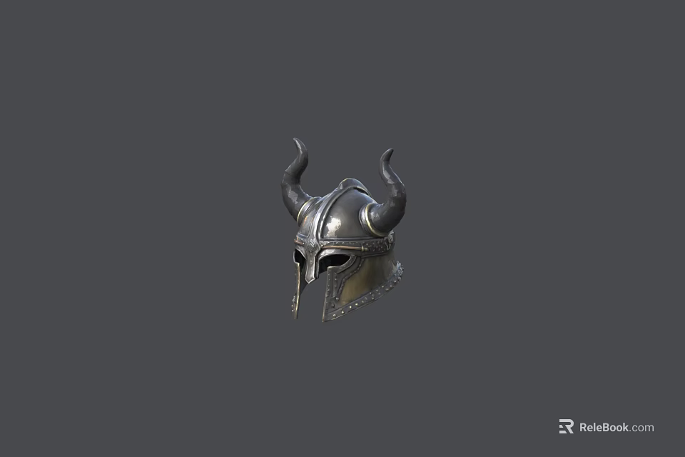 Vintage Horned Metal Helmet With Classic Design And Decorative Details 3d model 
